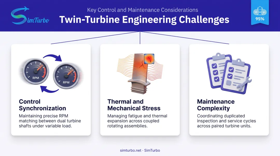 Twin turbine engineering challenges control synchronization thermal stress maintenance