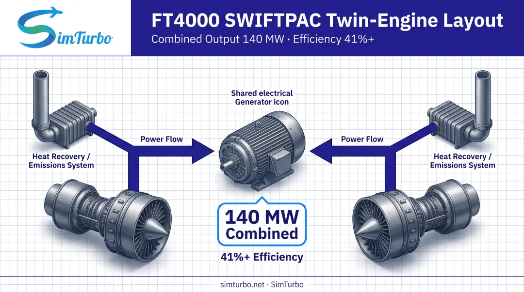 FT4000 SWIFTPAC twin turbine shared generator configuration diagram