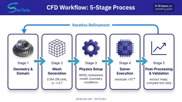 Five-step CFD workflow for centrifugal compressor analysis from geometry to validation