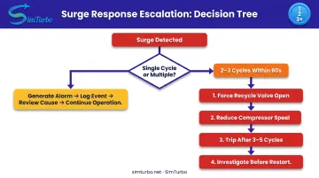 Escalating surge response procedure from single cycle to emergency shutdown