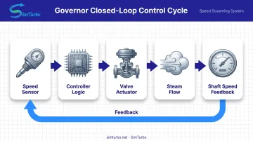Steam turbine governor closed-loop control diagram from sensor to valve