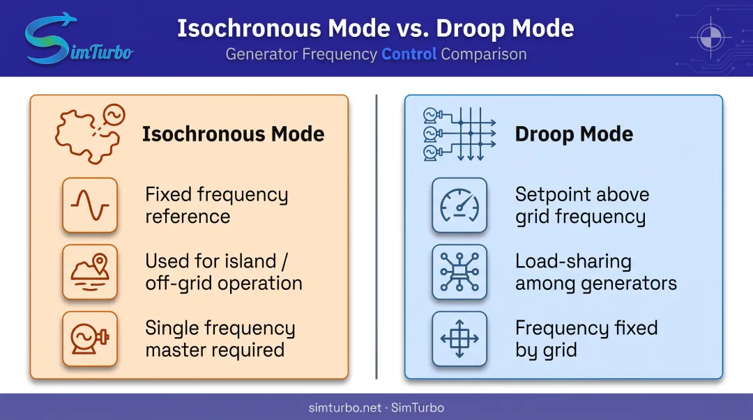 Isochronous versus droop governor control mode comparison chart