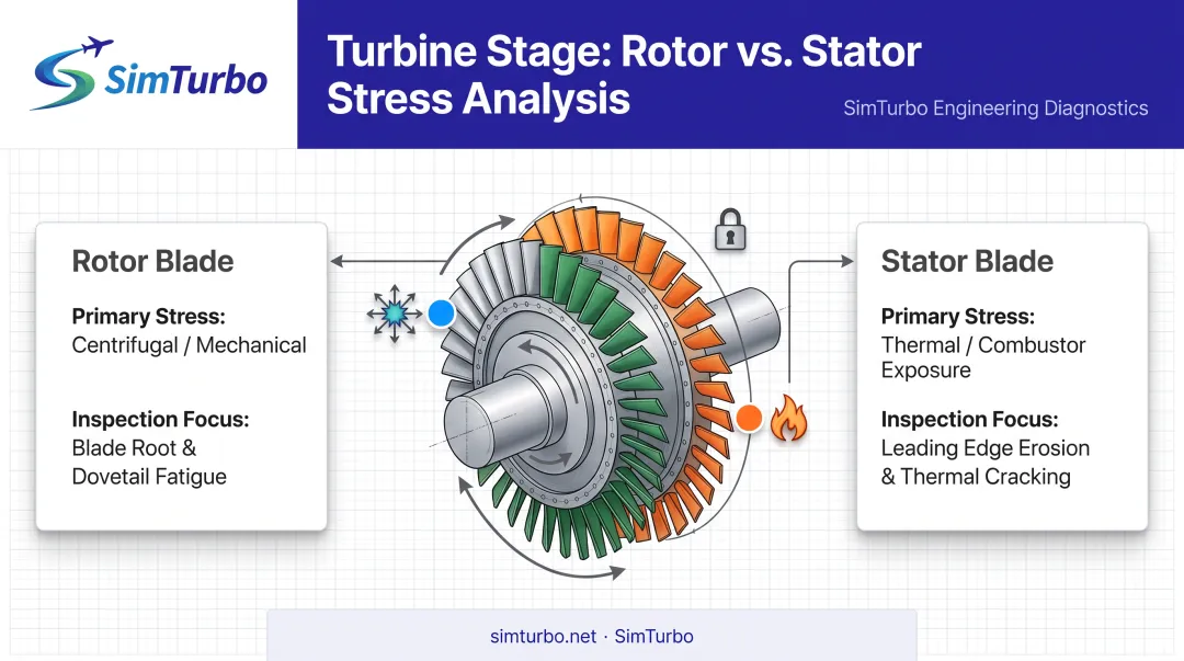 Rotor blade versus stator blade motion and stress differences diagram