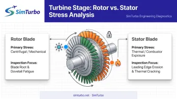 Rotor blade versus stator blade motion and stress differences diagram