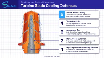 HP turbine blade layered cooling defense system five stages diagram