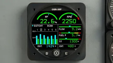 Aircraft piston engine cylinder head temperature gauge and monitoring instrumentation in cockpit