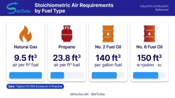 Stoichiometric air-fuel ratios comparison for natural gas propane and fuel oils
