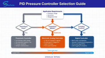 PID pressure controller selection decision flowchart from requirements to implementation type choice
