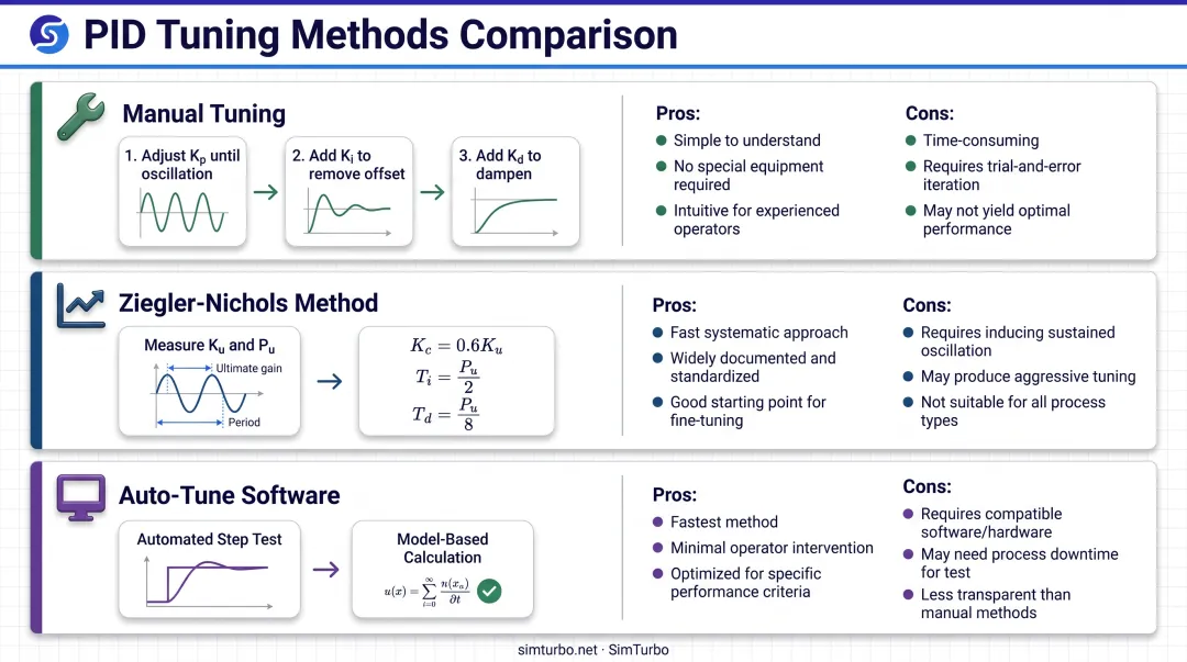 Three PID tuning methods comparison manual Ziegler-Nichols and auto-tune step-by-step process