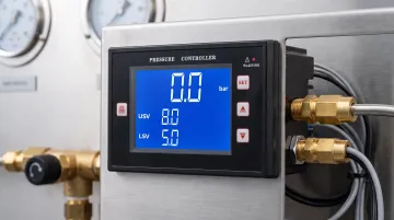 Modern digital PID pressure controller display showing setpoint control parameters and real-time pressure readout