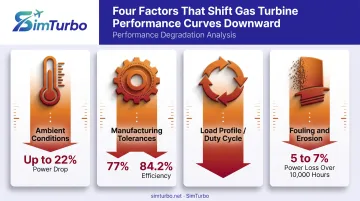Factors reducing gas turbine performance curve including ambient conditions and fouling