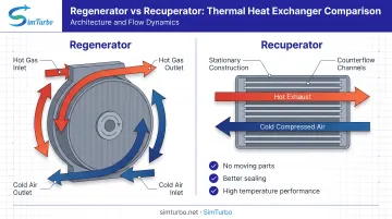 Regenerator versus recuperator heat exchanger design comparison side-by-side diagram