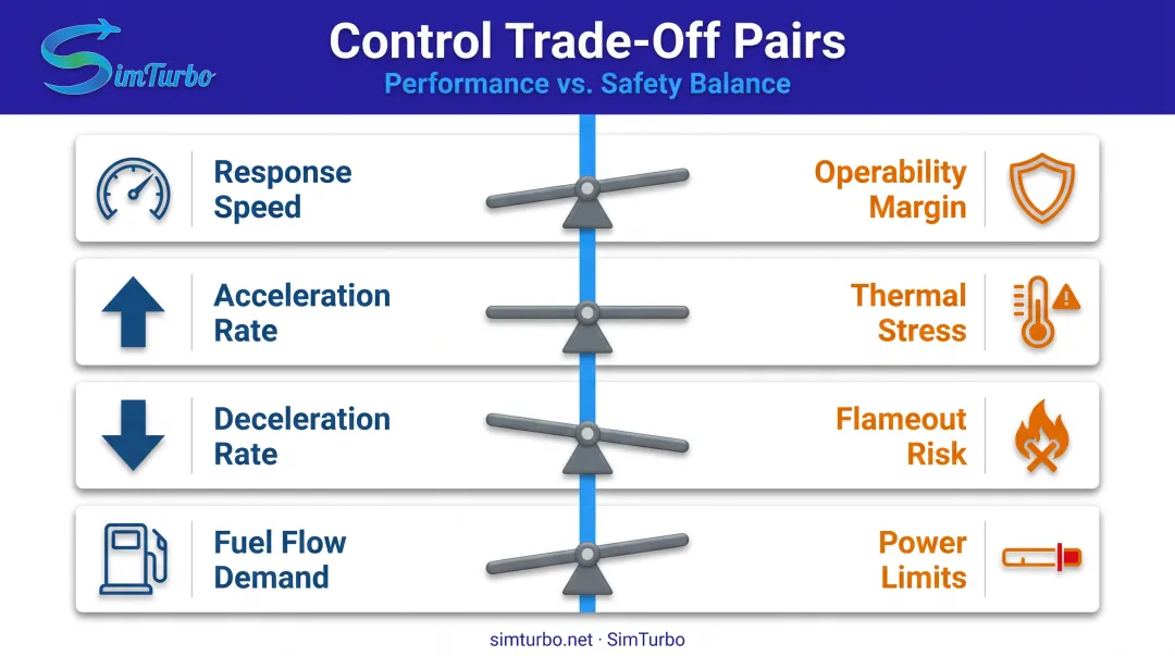 Control system design trade-offs balancing performance versus safety in transient operation