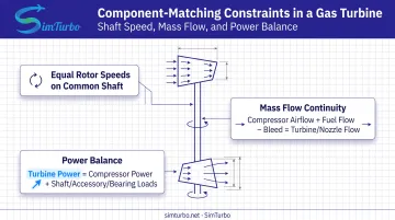 gas turbine component matching equations diagram shaft speed mass flow power balance
