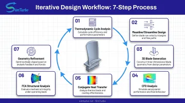 Seven-step turbine blade design workflow from cycle analysis to geometry refinement
