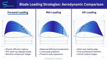 Streamwise blade loading strategies comparison forward mid and aft loading distributions