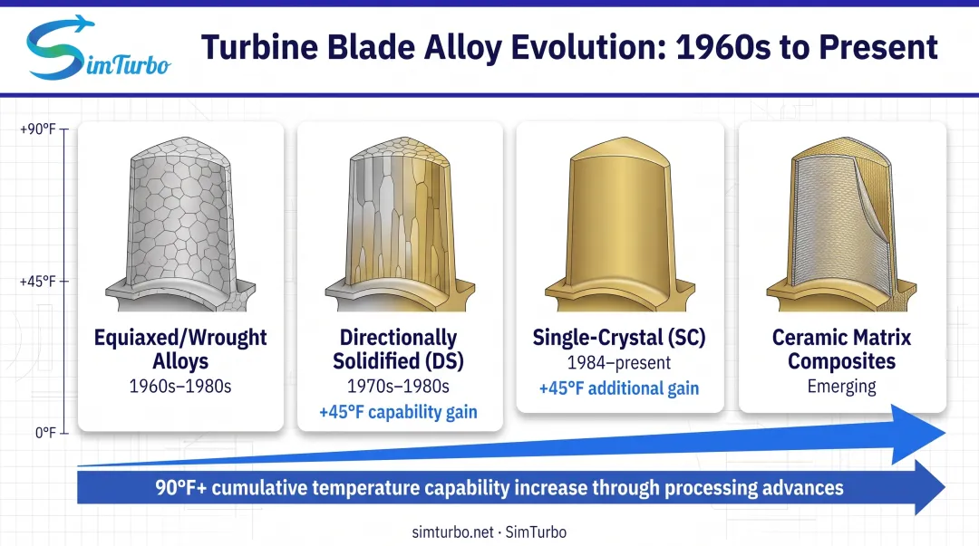 Evolution of turbine blade superalloy technology from polycrystalline to single crystal casting
