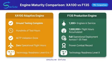 Technology maturity comparison between XA100 adaptive engine and fielded F135 turbofan