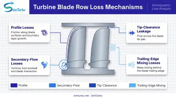 Four major loss mechanisms in axial turbine aerodynamic optimization diagram