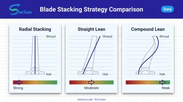 Blade stacking strategies comparing radial straight lean and compound lean designs