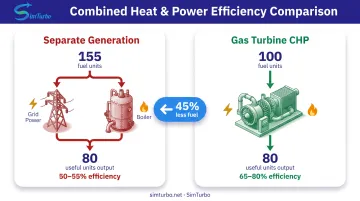 Separate heat and power versus gas turbine CHP fuel efficiency comparison diagram