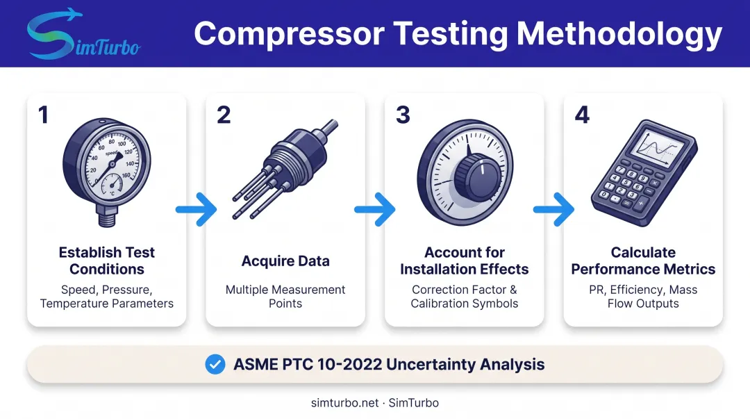 Four-step compressor performance measurement and validation process flow diagram