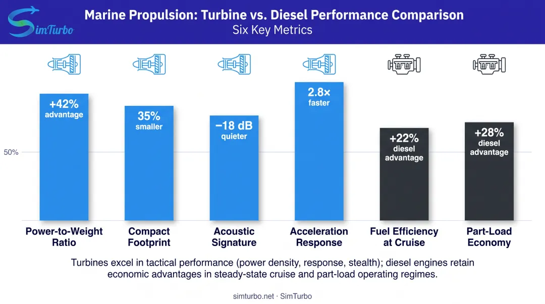 Marine turbine advantages versus diesel engines key performance comparison chart