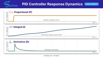Three PID control components showing proportional integral and derivative response characteristics over time