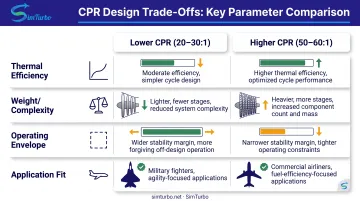 CPR design trade-offs comparison chart showing efficiency weight complexity and operating range factors