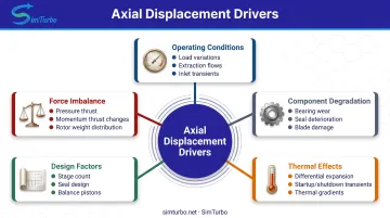 Five-factor axial displacement causes breakdown showing operating thermal and design contributors