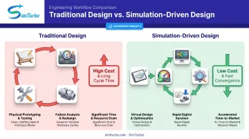 Traditional design versus simulation-driven design workflow comparison diagram