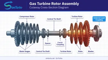 Gas turbine rotor assembly diagram showing compressor turbine and shaft components