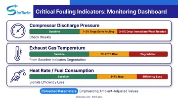 Three key warning indicators of imminent compressor fouling with threshold values and monitoring frequency
