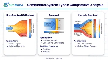 Three combustion system types premixed non-premixed and partially premixed flame structures