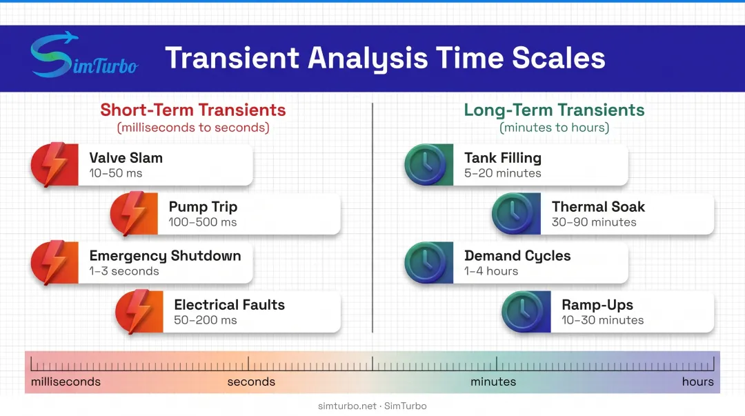 Short-term versus long-term transient analysis time scale comparison from milliseconds to hours