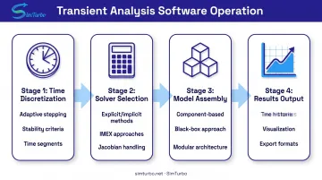Transient analysis software workflow from time discretization through solver methods to results visualization