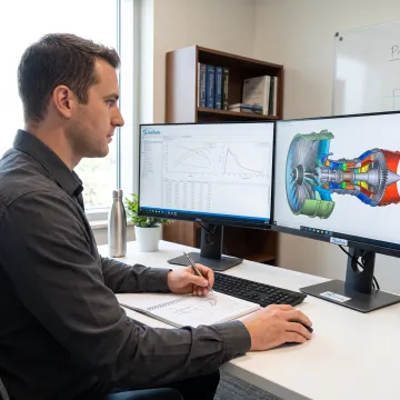 Engineer reviewing a gas turbine simulation model