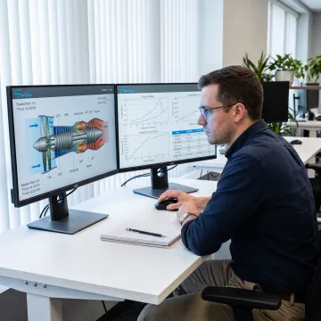 Engineer reviewing a gas turbine simulation model
