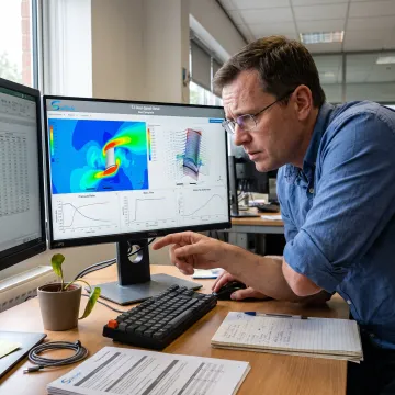 Engineer reviewing a coupled fluid and structural simulation
