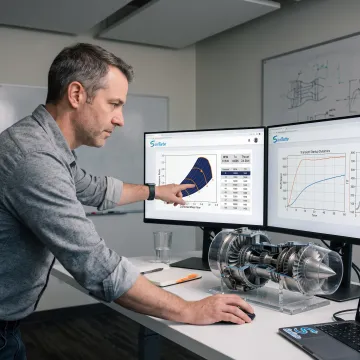 Engineer reviewing a jet engine simulation