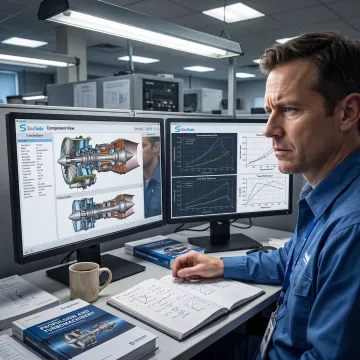 Engineer reviewing a gas turbine simulation model