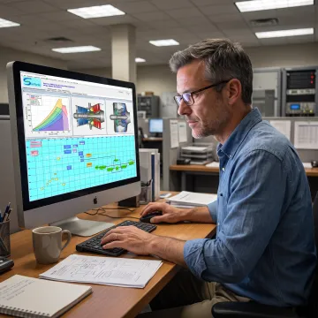 Engineer reviewing a gas turbine simulation model