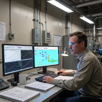 Engineer reviewing gas turbine simulation results