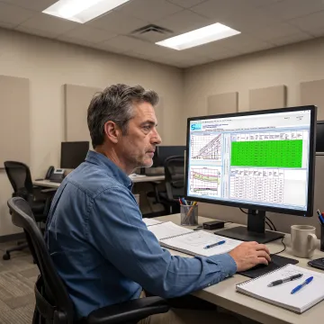 Engineer reviewing a gas turbine dynamics simulation