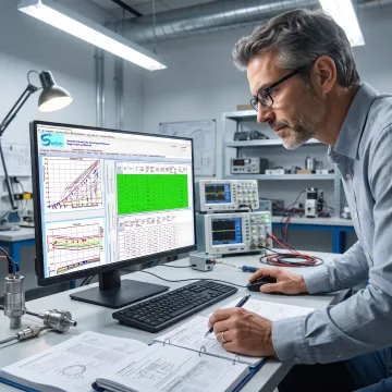 Engineer analyzing axial compressor simulation