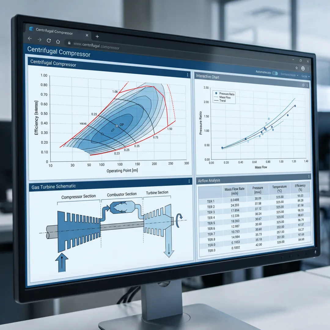 Engineer reviewing a centrifugal compressor simulation