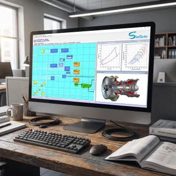 Engineer reviewing a gas turbine simulation model