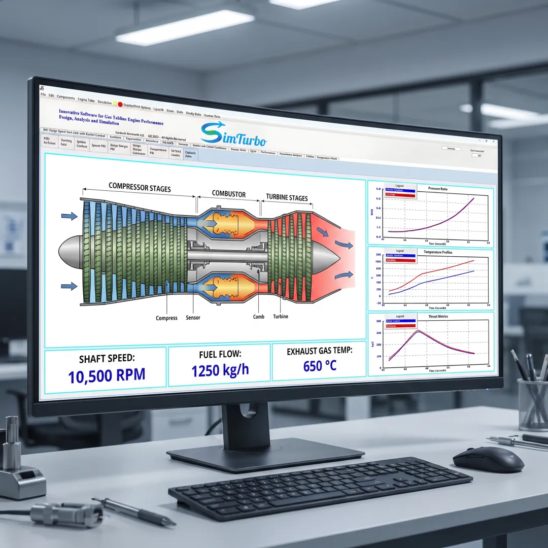 Engineer reviewing a gas turbine simulation model