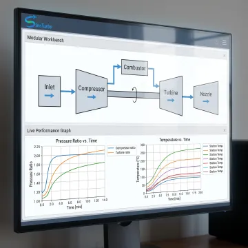 Gas turbine model with live performance graphs