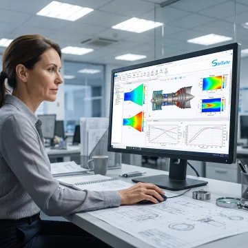 Engineer reviewing a gas turbine inlet simulation
